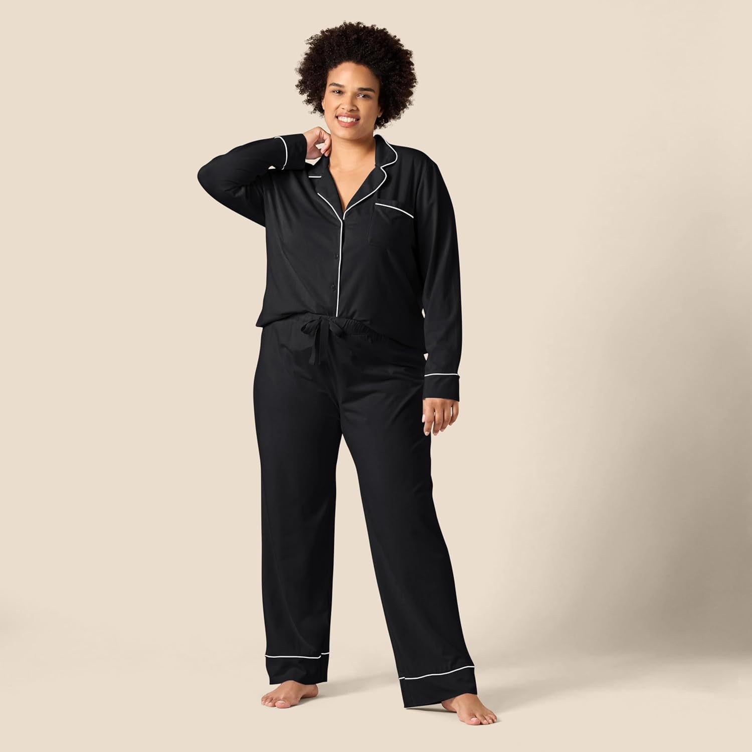 Women'S Cotton Modal Long-Sleeve Shirt and Full-Length Bottom Pajama Set