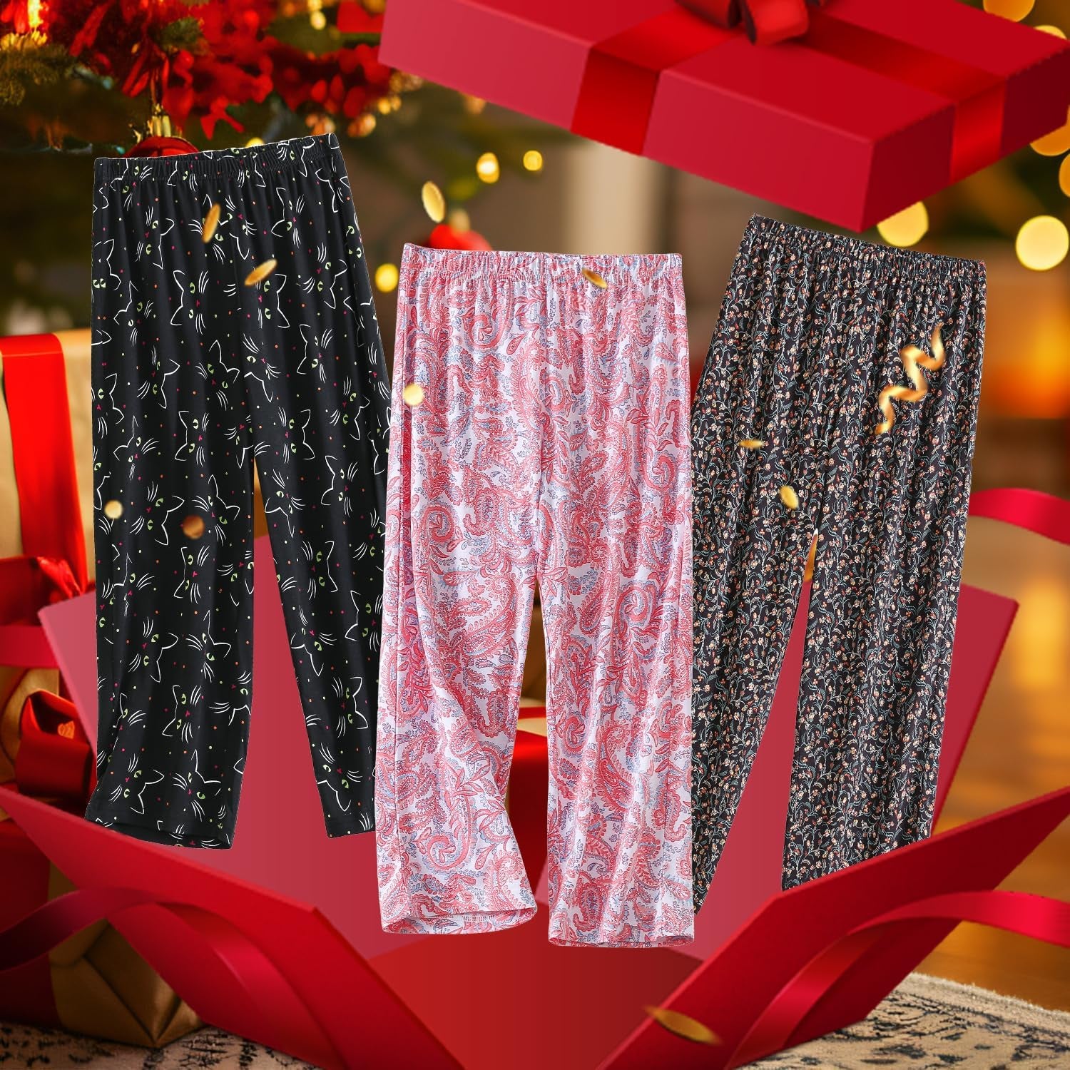 Pajama Pants Women 3 Pack Soft Cotton Lounge Pants Comfy Casual Pajama Bottoms with Elastic Waistband & Pockets