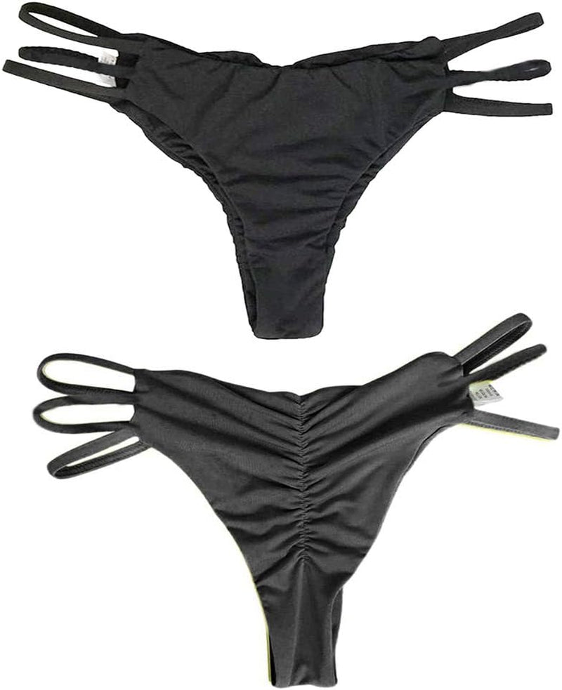 Women'S Brazilian Bikini Bottom Sexy Strappy Swimsuit Ruched Thong Swimwear Bathing Suit Micro Bikinis