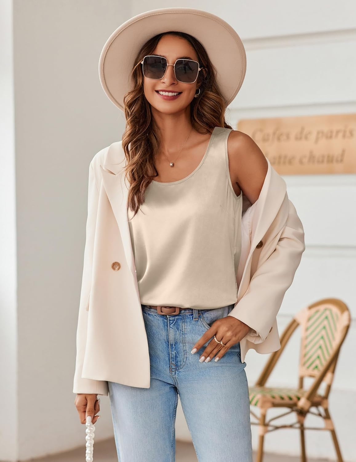 Silk Satin Tank Tops for Women Scoop Neck Sleeveless Camisole Tops 2026 Summer Basic Blouses