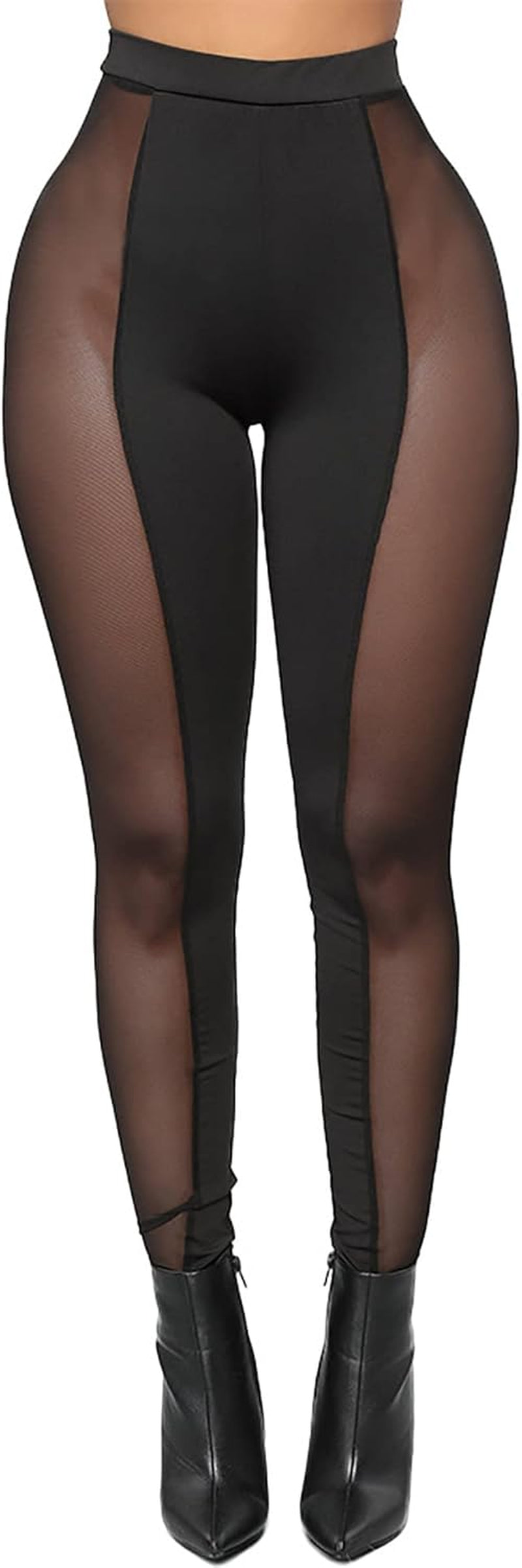 Womens Leggings High Waisted - Sexy Skinny Mesh See through Pants Party Clubwear