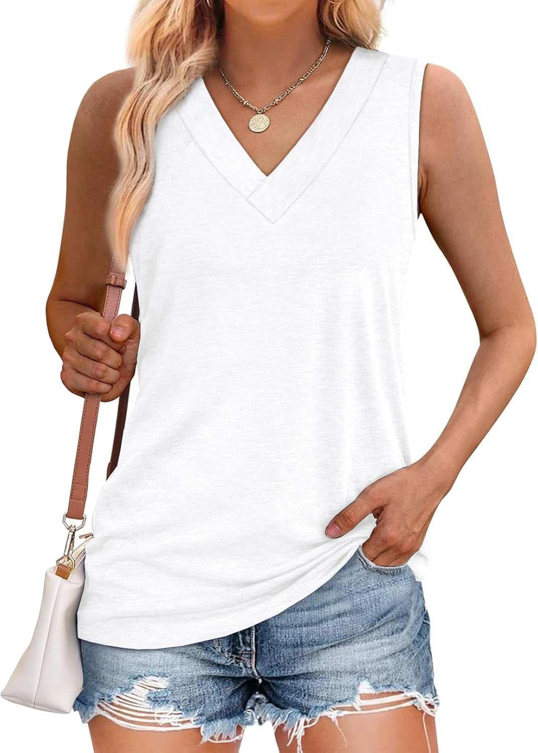Tank Tops for Women Summer V Neck T Shirts Trendy Sleeveless Basic Tee Loose Fit 2025 Fashion