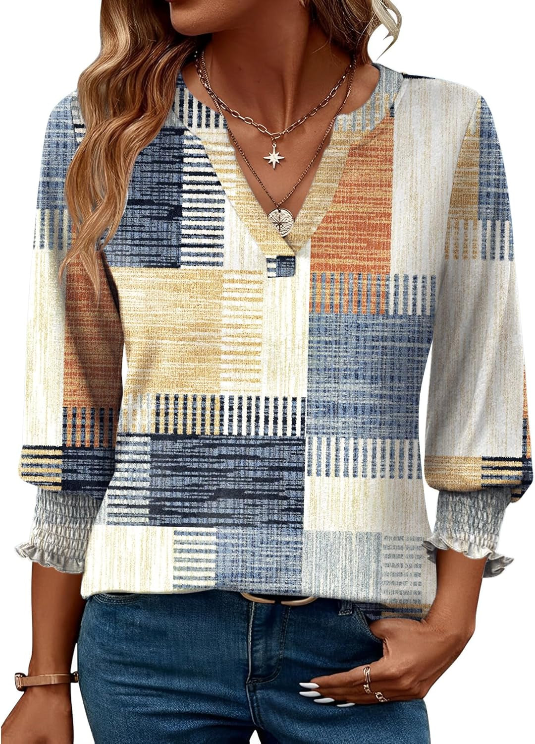 Women'S 2026 Fashion Tops 3/4 Length Sleeve Business Casual Blouses Summer Tees Shirts