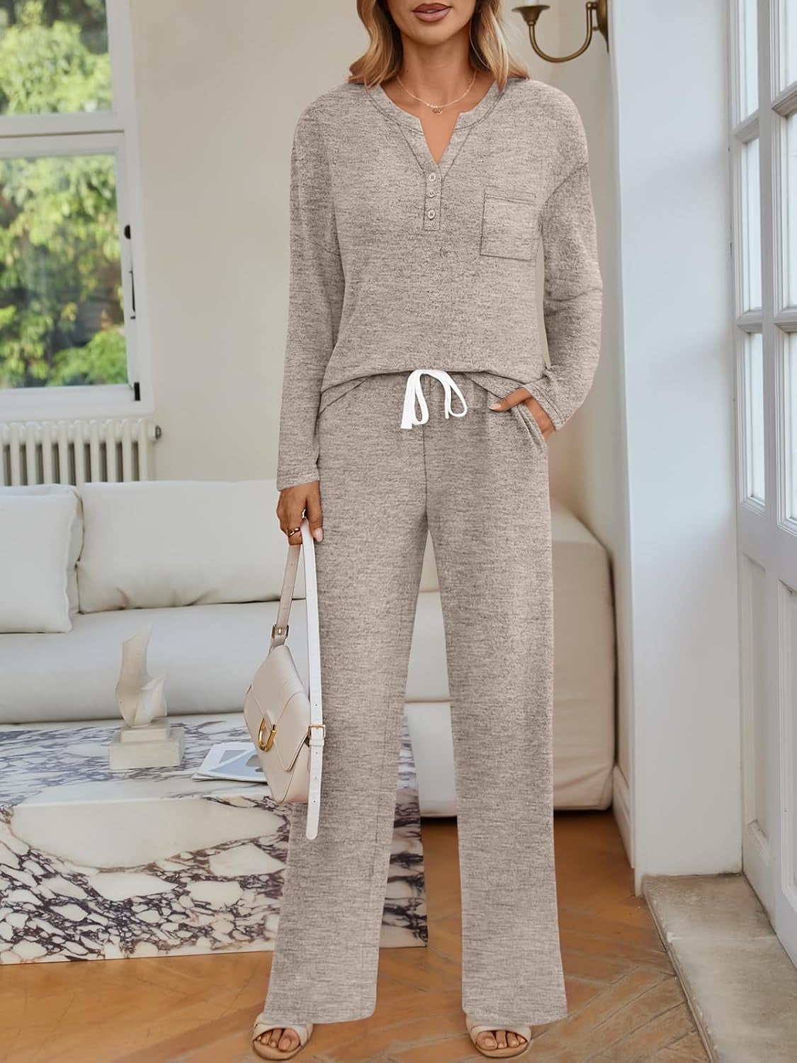 Womens 2 Piece Lounge Sets Winter Outfits 2026 Sweatsuit Matching Pjs Airport Vacation Travel Fall Pajamas Fashion