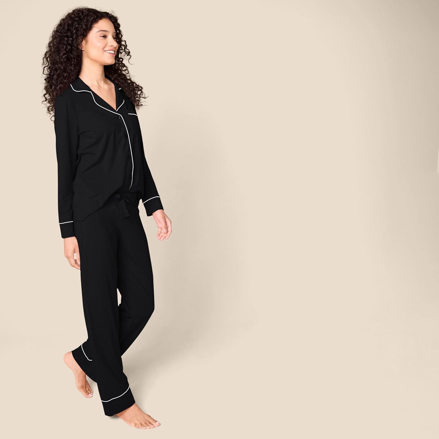 Women'S Cotton Modal Long-Sleeve Shirt and Full-Length Bottom Pajama Set