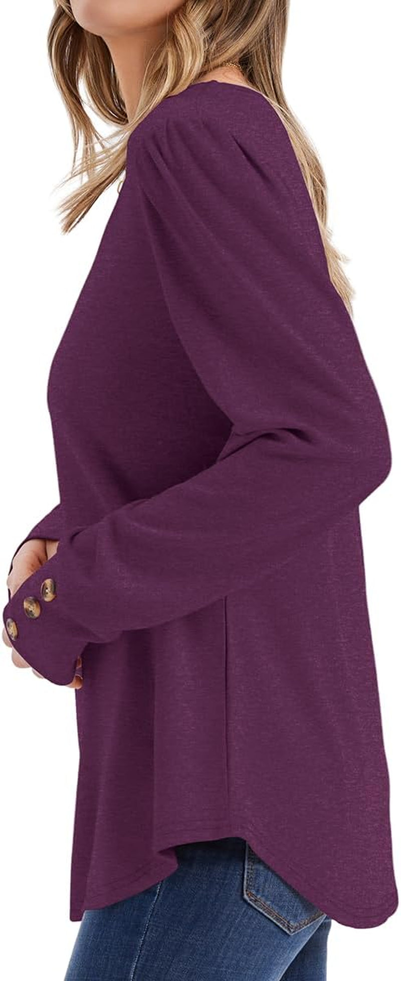 Long Sleeve Shirts for Women Blouses Dressy Casual Womens Sweaters Puff Sleeve Fashion Clothing Tops with Buttons