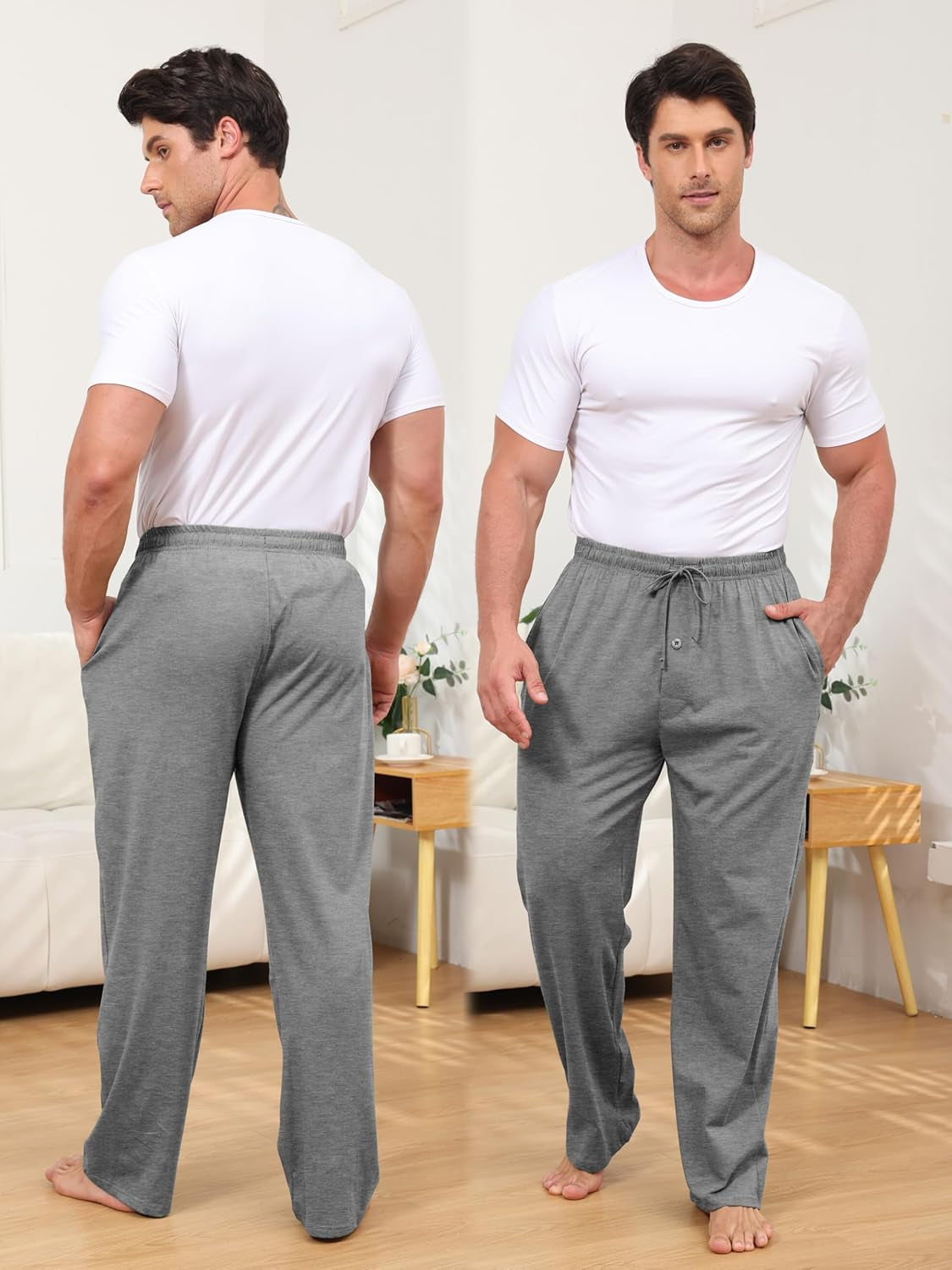 3 Pack Men'S Cotton Pajama Pants Soft Pjs Lounge Bottoms with Pockets & Elastic Waist Sleepwear for Men