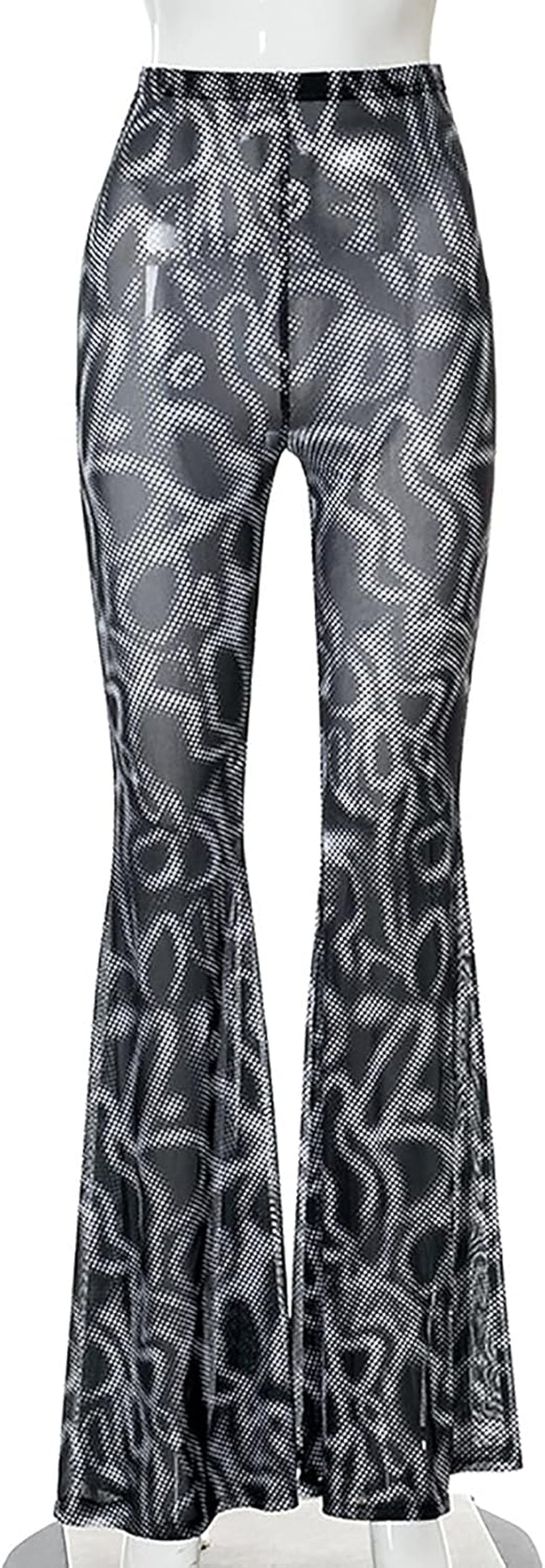 Women’S High Waist Rave Mesh Sheer Pants Flared Bell Bottom Pants for Rave Festival Dance Clubwear