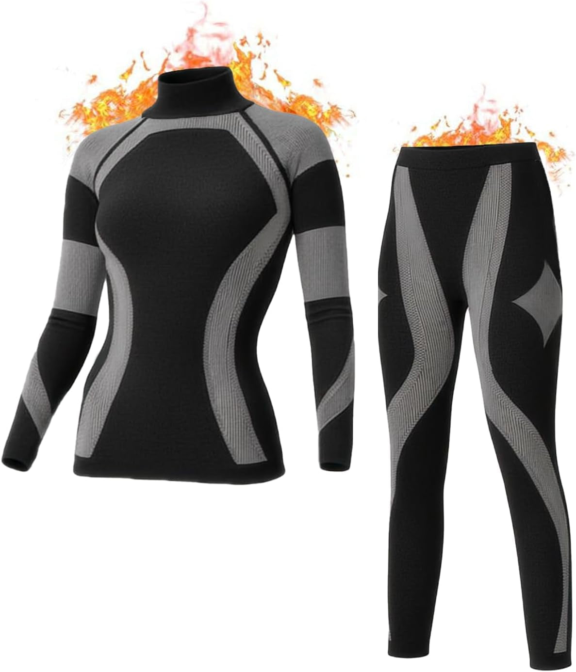 Functional Wear Seamless Thermal Underwear for Women Pj Set Workout Ski Warm Base Layer Cold Weather Yoga Top Bottom