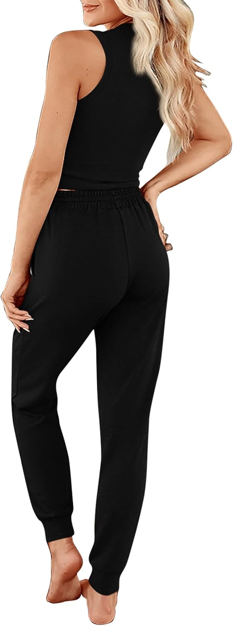 3 Piece Lounge Sets for Women Airport Travel Vacation Outfits Spring Cardigan Matching Sleeveless Top Jogger Pants