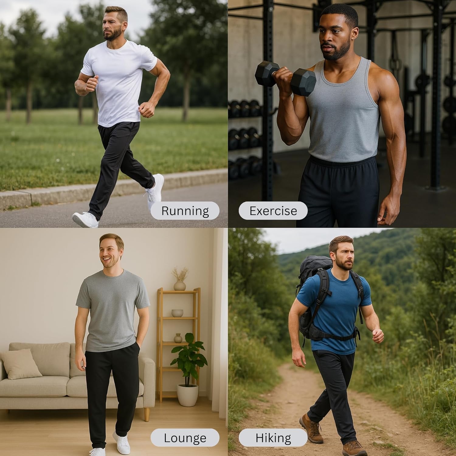 3 Pack Mens Athletic Open Bottom Sweatpants Active Track Pants Casual Tricot Wide Leg Sweat Pants for Men