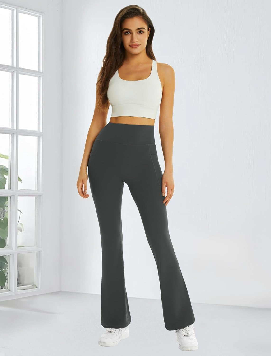 Women'S Flare Yoga Pants with Pockets High Waist Flared Leggings Bootcut Gym Workout Pants Tummy Control