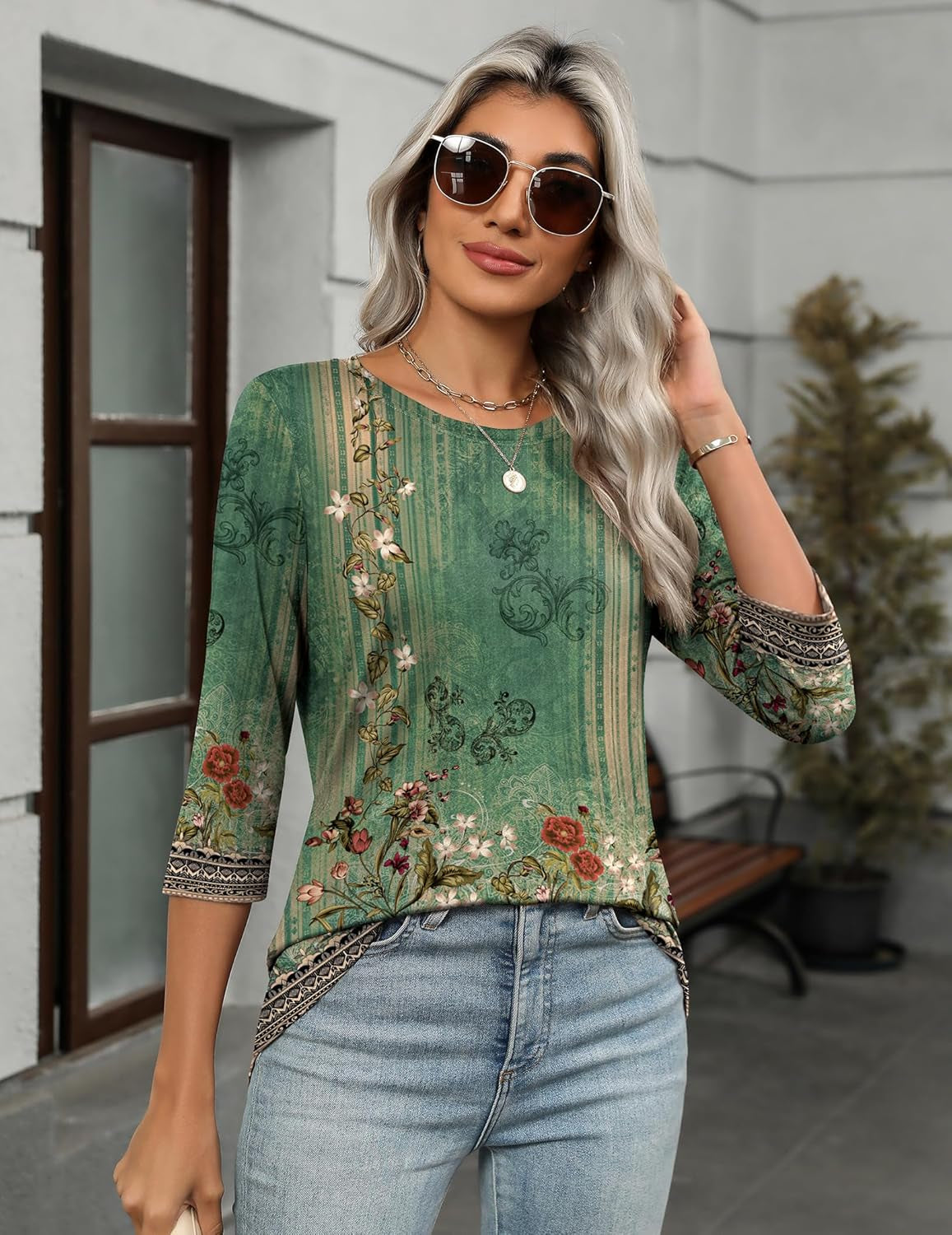 Women'S Casual 3/4 Sleeve T-Shirts round Neck Cute Tunic Tops Basic Tees Blouses Business Work Tee Top