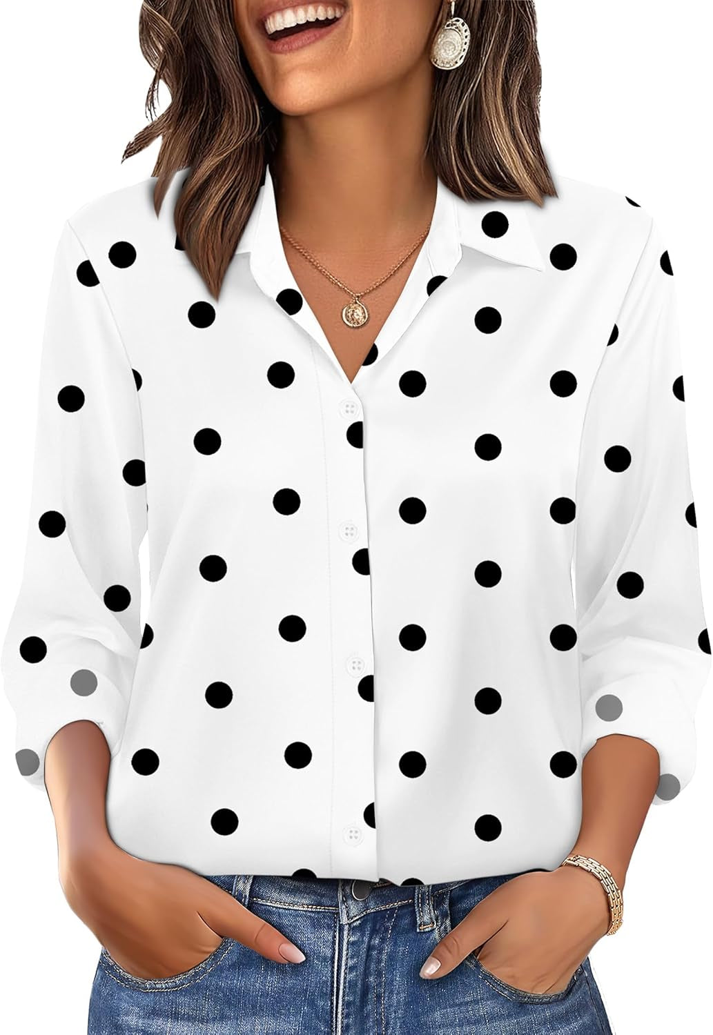 Womens Button down Shirts Long Sleeve Tops Silk Satin Blouses Business Casual Fashion Outfit