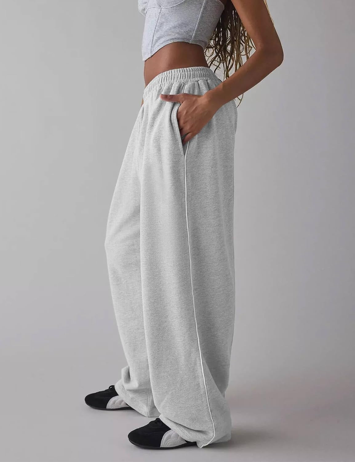 Women'S Wide Leg Sweatpants Y2K Interior Drawstring Baggy Joggers Dancer Pants Streetwear with Pockets