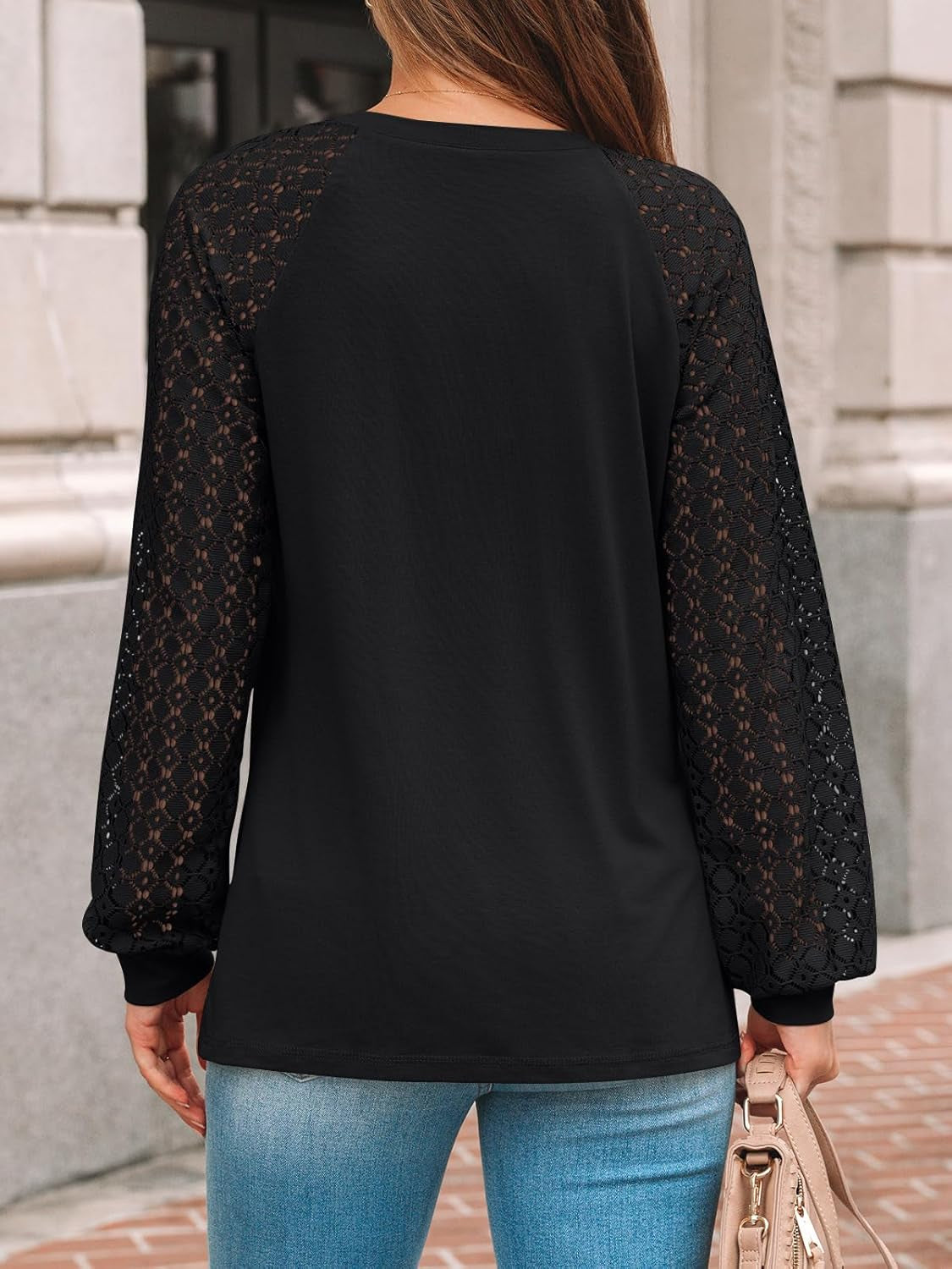 Womens Long Sleeve Shirts Pleated Lace Tops Fall Fashion Outfits Business Casual Blouses