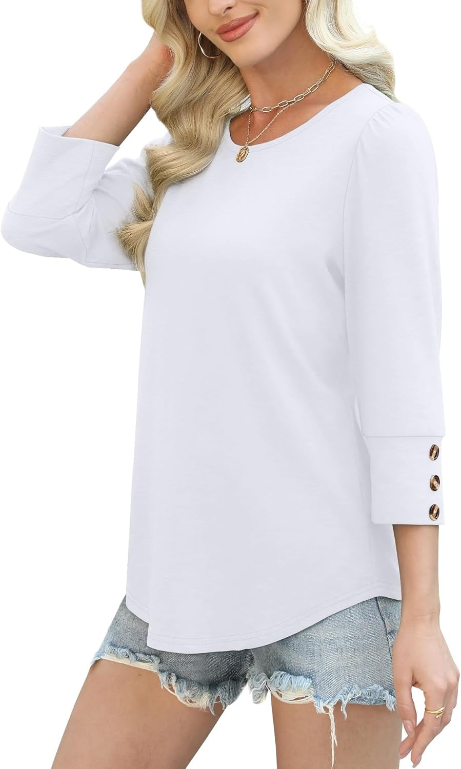 Womens Tops 3/4 Sleeve with Buttons Dressy Casual Blouses Summer Outfits Beach Vacation plus Size Spring Clothes