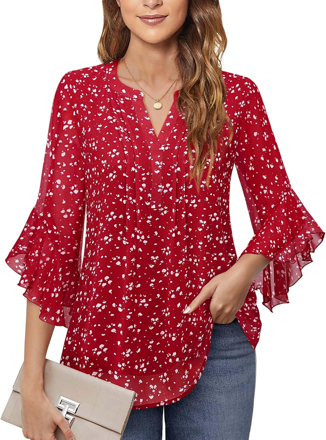 Women'S 3/4 Sleeve Chiffon Blouse