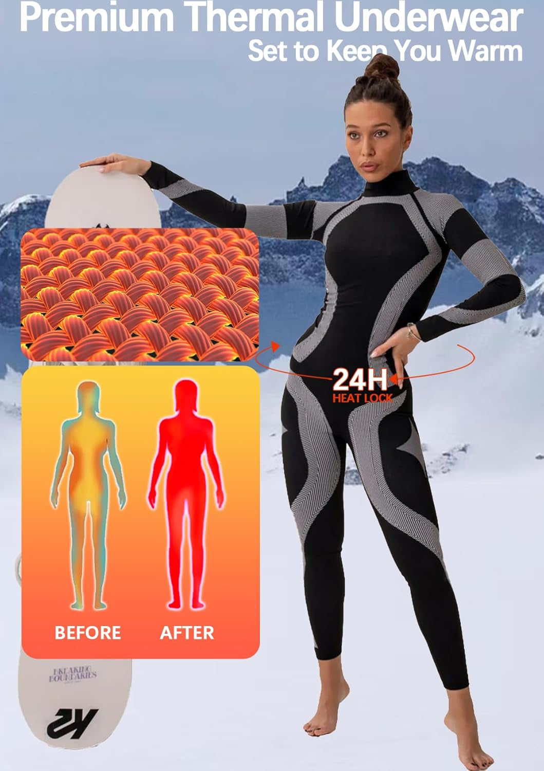 Functional Wear Seamless Thermal Underwear for Women Pj Set Workout Ski Warm Base Layer Cold Weather Yoga Top Bottom