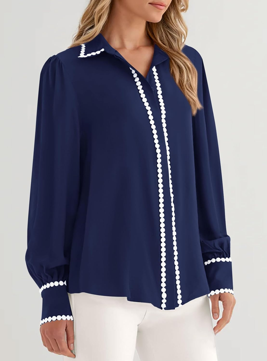 Womens Long Sleeve Button down Shirts 2025 Trendy V Neck Loose Fit Fall Tops Collared Dressy Casual Blouses