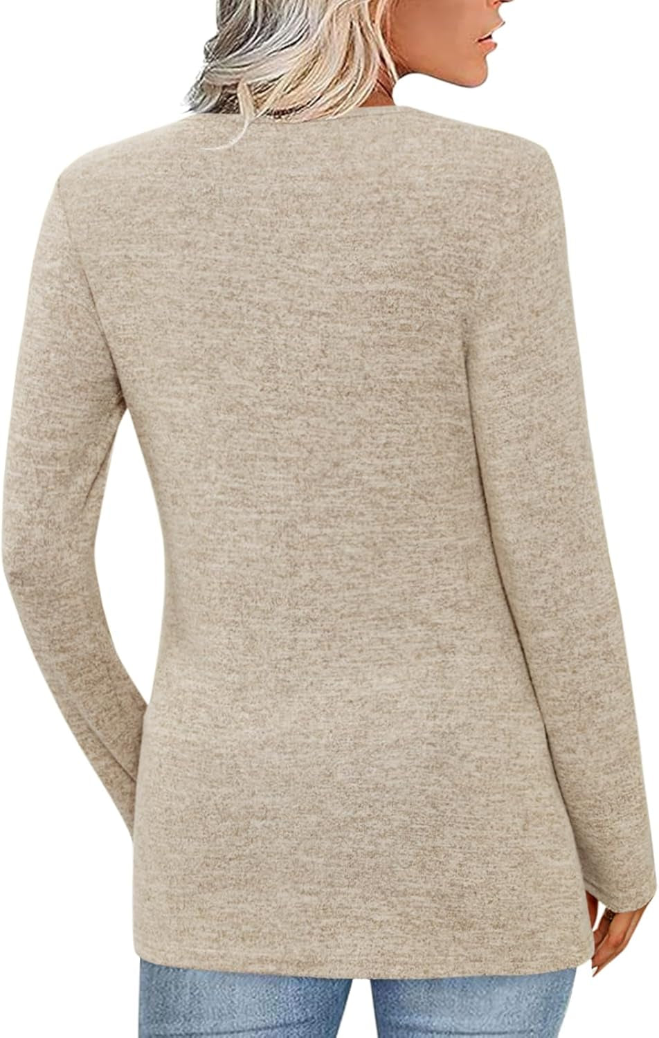 Women'S Fall Long Sleeve Tunic Tops for Leggings V Neck Button Casual Blouse Sweatshirt