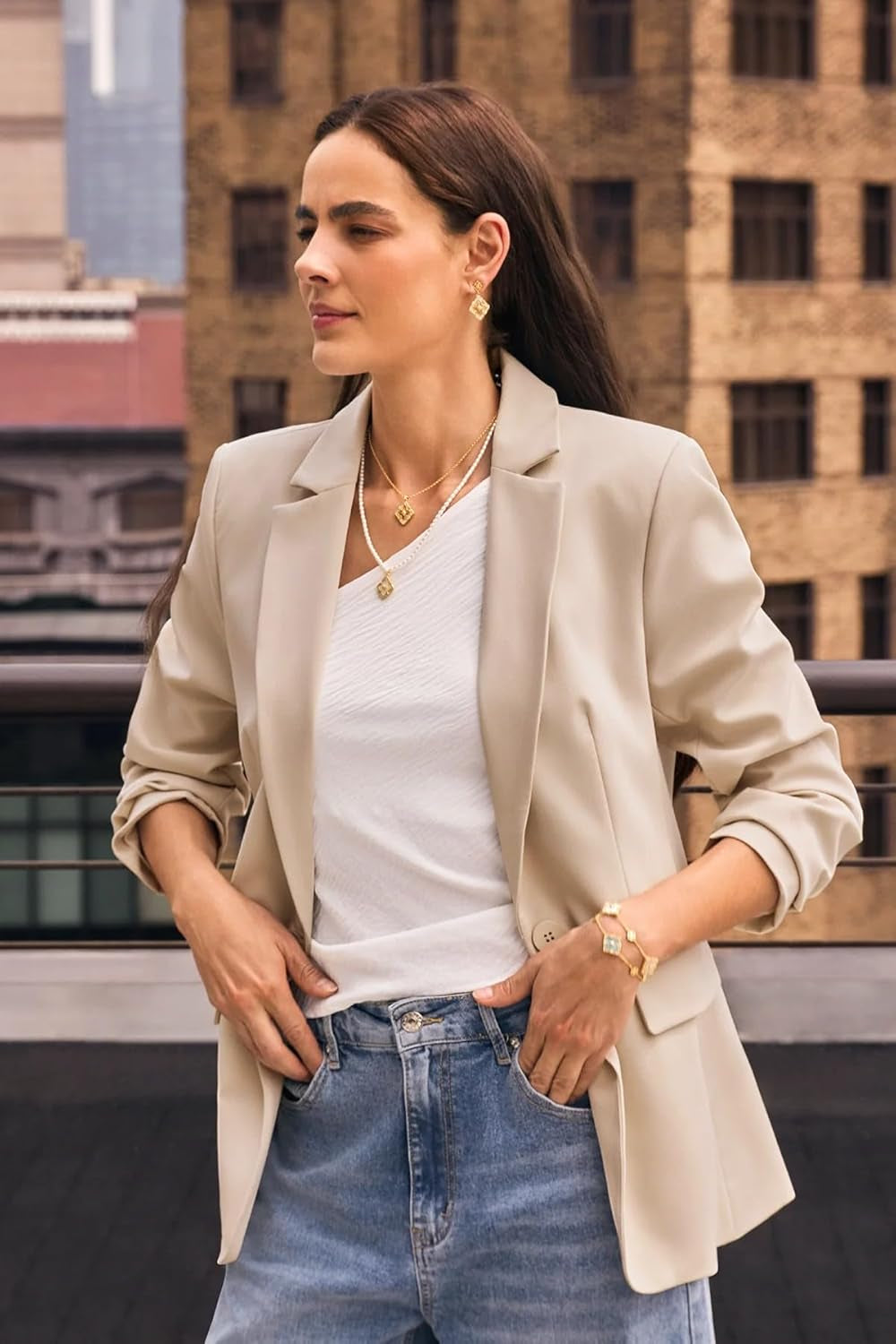 Womens Casual Blazers Open Front Long Sleeve Work Office Suit Jackets Blazer