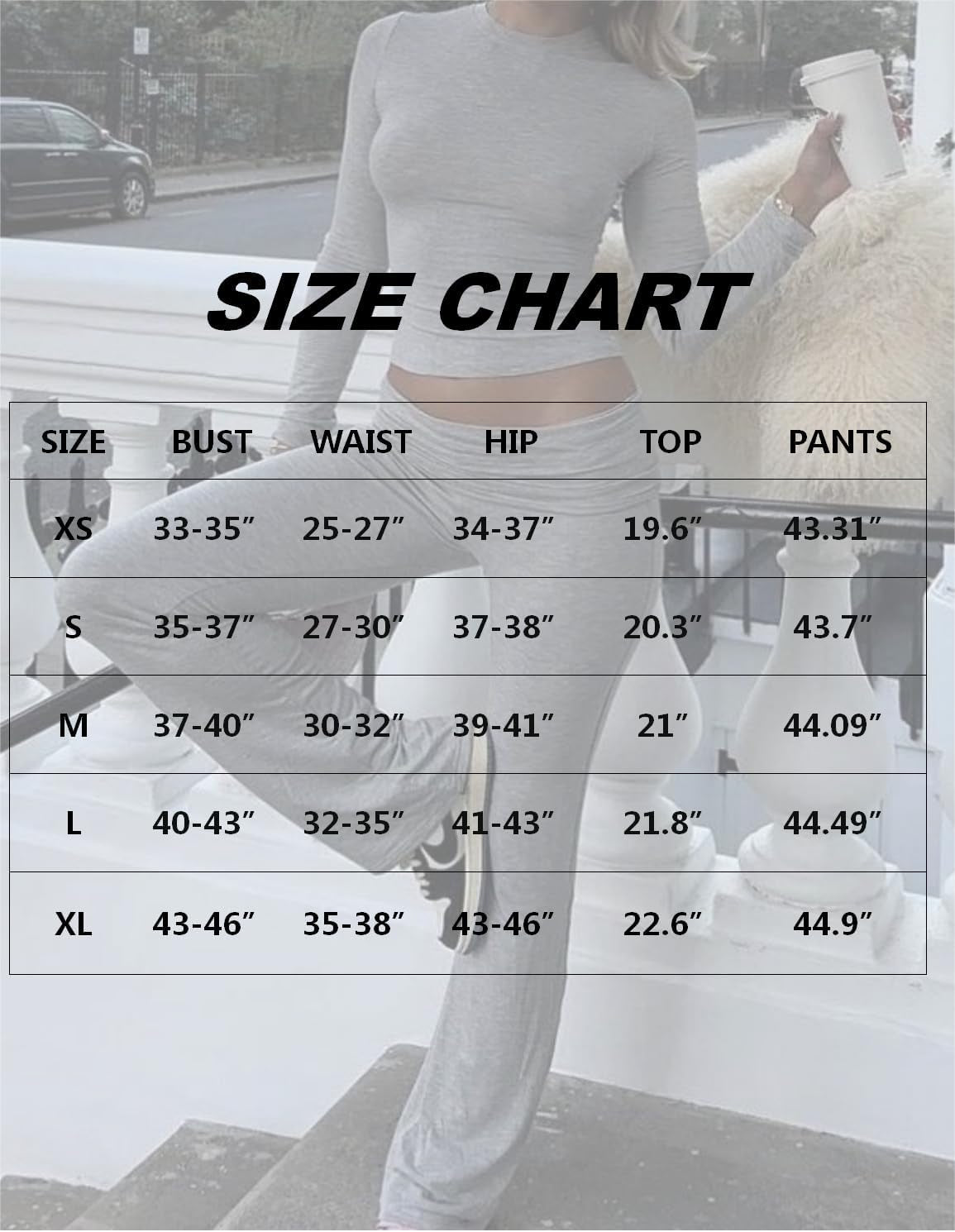 Women'S 2 Piece Outfits Foldover Flare Pants Long Sleeve Crew Neck T-Shirt Fitted Pajama Sets