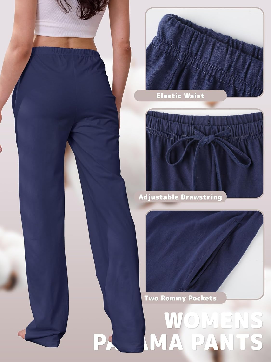 3 Pack Womens Cotton Pajama Pants Lightweight Soft Loose Casual Lounge Pants Pajama Bottoms PJ Sleepwear with Pockets