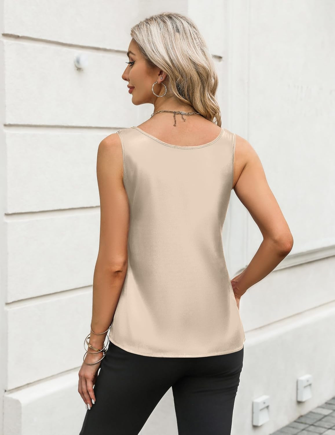 Silk Satin Tank Tops for Women Scoop Neck Sleeveless Camisole Tops 2026 Summer Basic Blouses