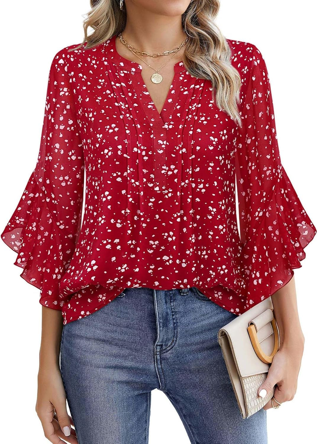 Women'S 3/4 Sleeve Chiffon Blouse