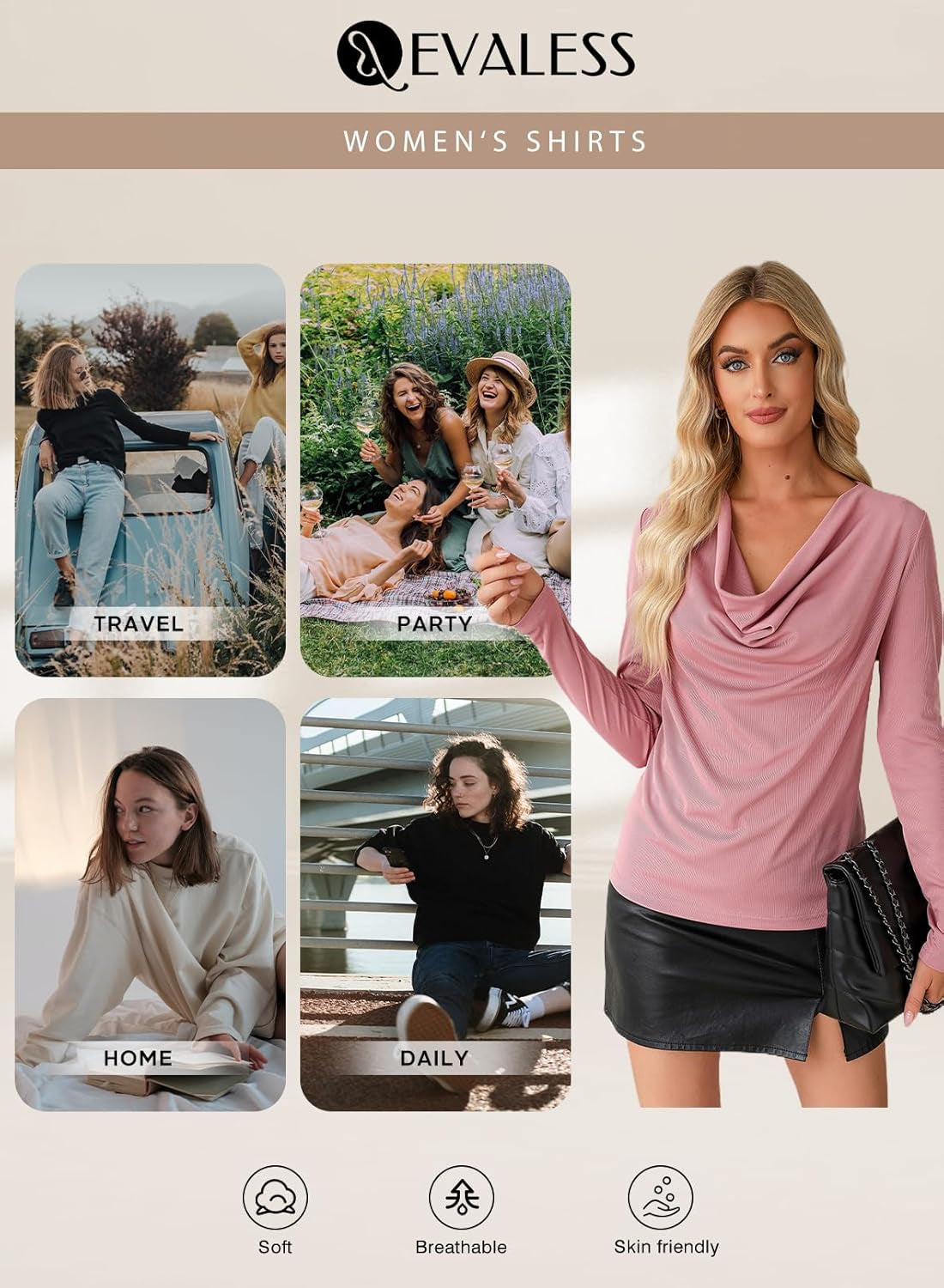 Womens Tops Trendy 2025 Fall Cowl Neck Shirts Long Sleeve Teacher Clothes Office Business Dressy Casual Outfits