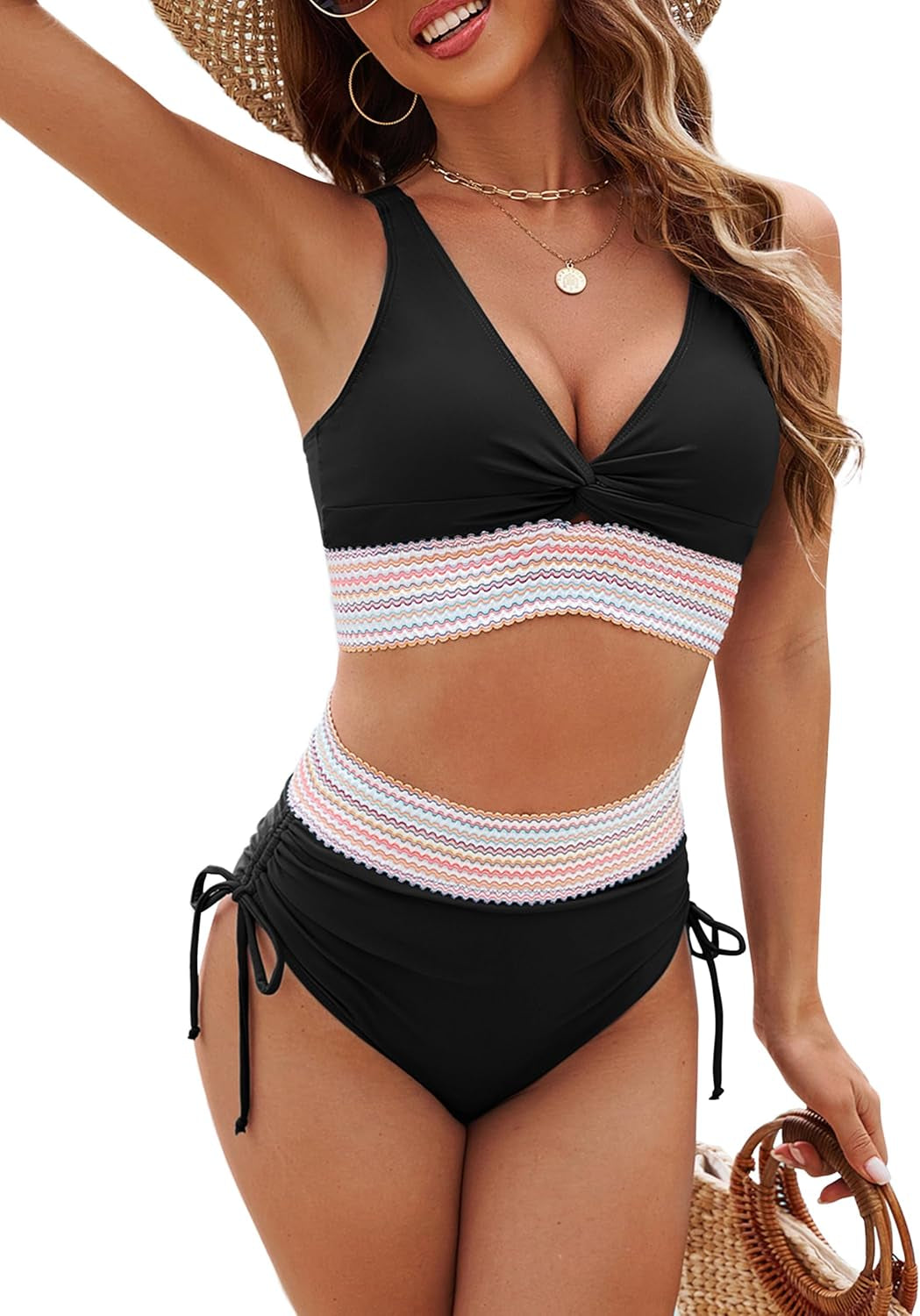 Women High Waisted Bikini Sets Two Piece Swimsuits Tummy Control Bathing Swim Suits 2025 Summer Modest Swimwear
