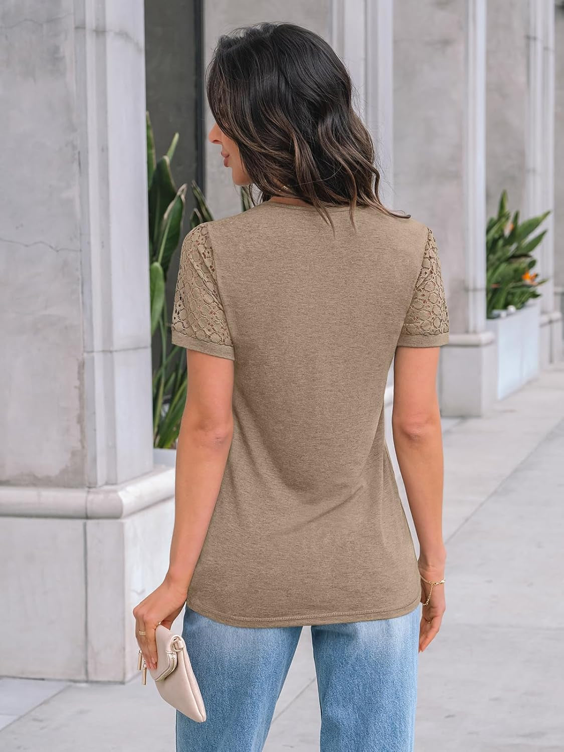 Women'S Short Sleeve Shirts Dressy Lace Summer Tops 2026 Spring Trendy Casual T-Shirts Cute Work Outfits Blouses