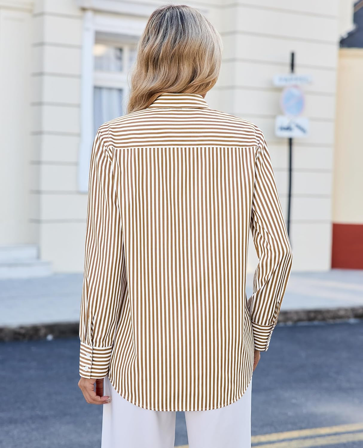 Striped Button down Shirts for Women Dress Shirts Long Sleeve Casual Collared Office Work Shirt with Pocket