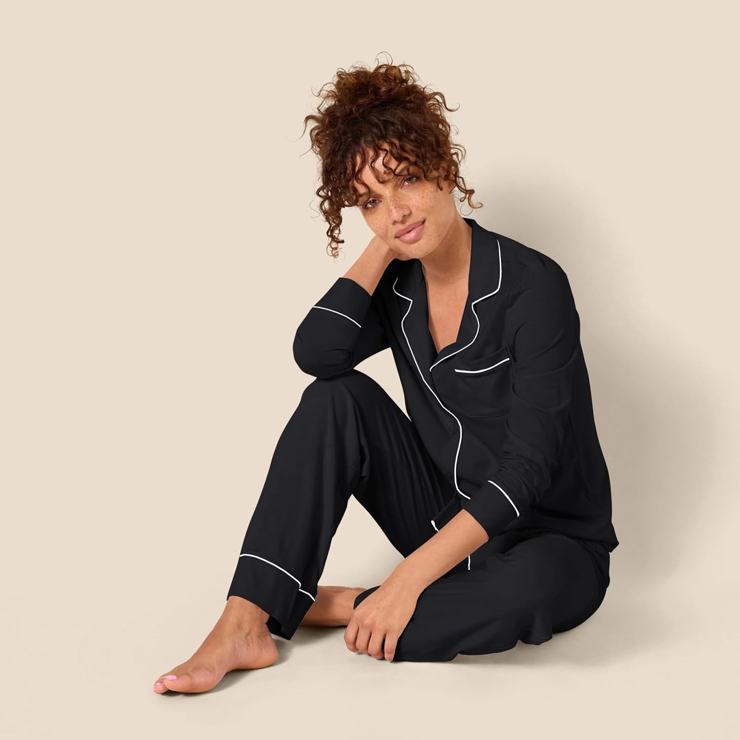 Women'S Cotton Modal Long-Sleeve Shirt and Full-Length Bottom Pajama Set