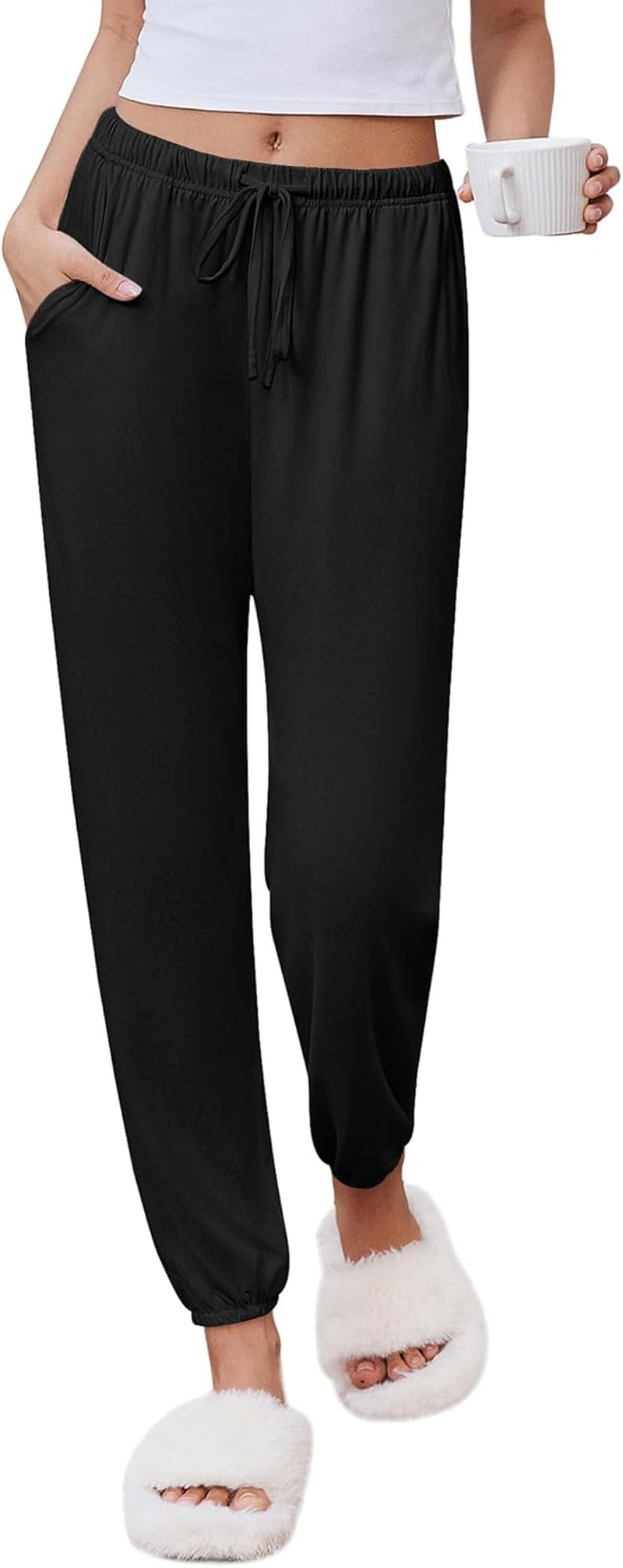 Womens Jogger Pajamas Pants Comfy Long Lounge Bottom,Drawstring Elastic Waist Sleep Pants with Pockets