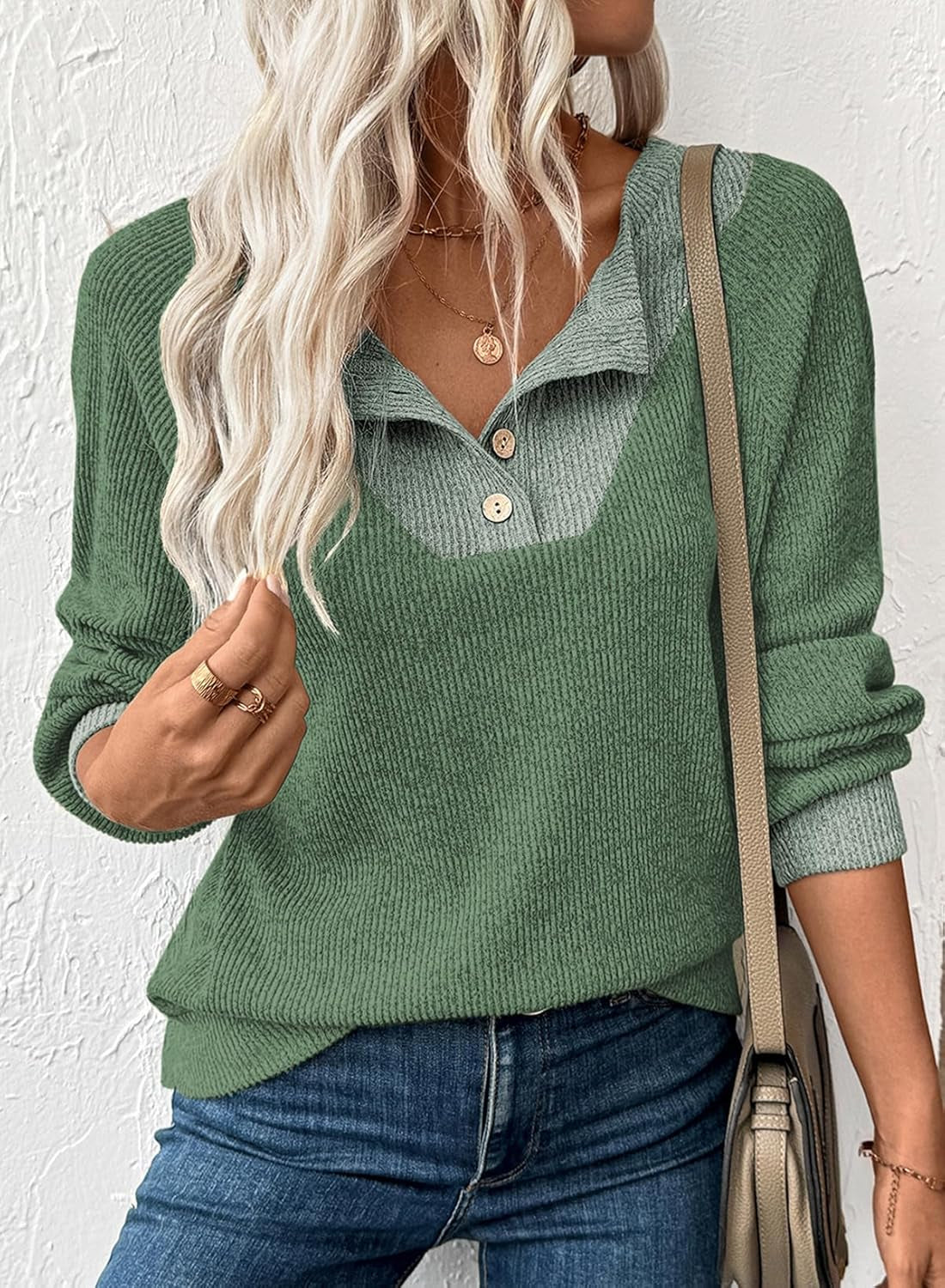 Womens Fall Fashion 2025 Womens Long Sleeve Shirts Patchwork Button up V Neck Sweatshirt Casual Pullover Tops