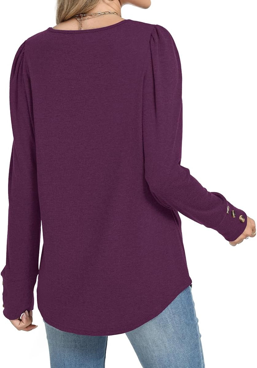 Long Sleeve Shirts for Women Blouses Dressy Casual Womens Sweaters Puff Sleeve Fashion Clothing Tops with Buttons
