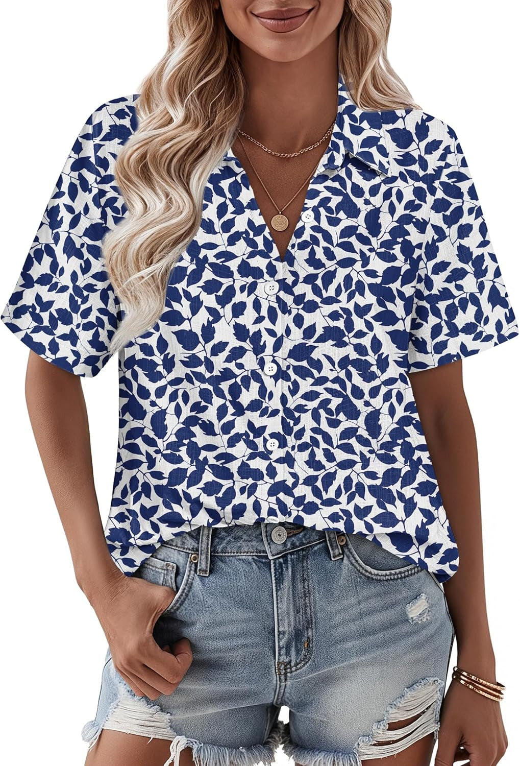 Women Linen Button down Shirts Short Sleeve Blouse Business Casual Tops Dressy Summer Outfits