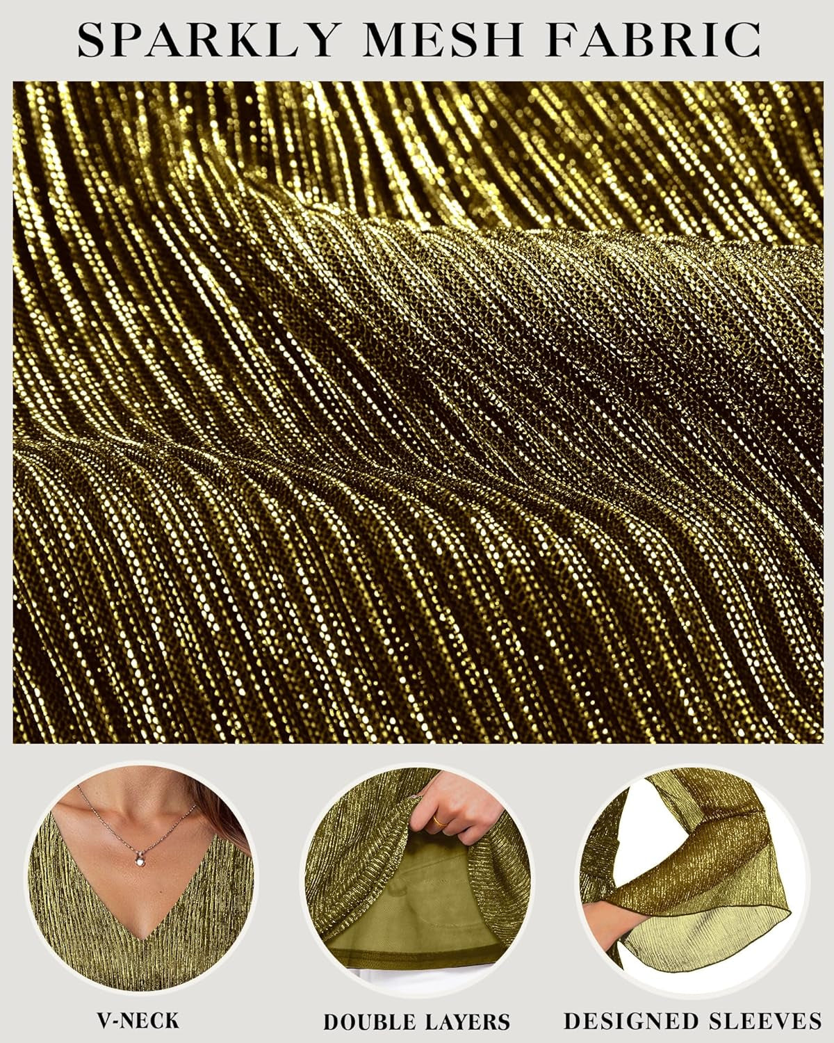 Womens Sparky Tops 3/4 Sleeve Glitter Sequin Shiny Dressy Blouses V Neck Party Evening Cocktail Shirts