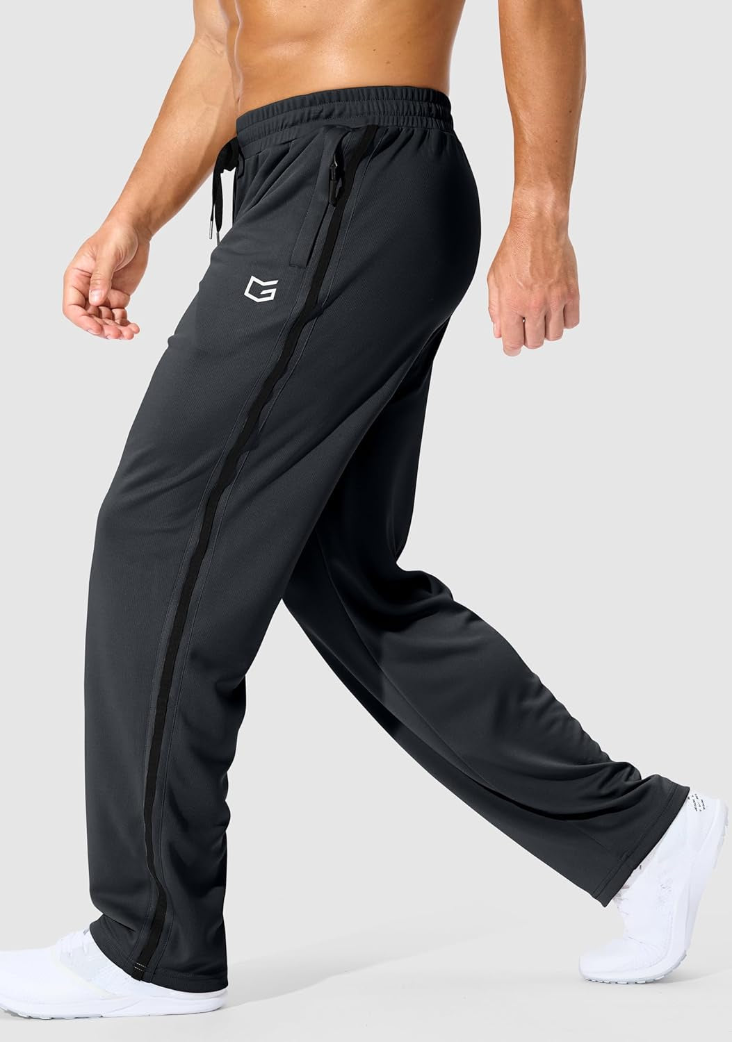 Men'S Athletic Sweatpants with Zipper Pockets Lightweight Quick Dry Mesh Workout Pants Open Bottom for Casual