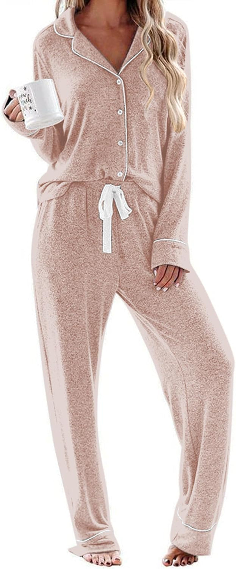 Women'S Pajamas Long Sleeve Sleepwear Casual Button down Loungewear Soft Pjs Set S-XXL