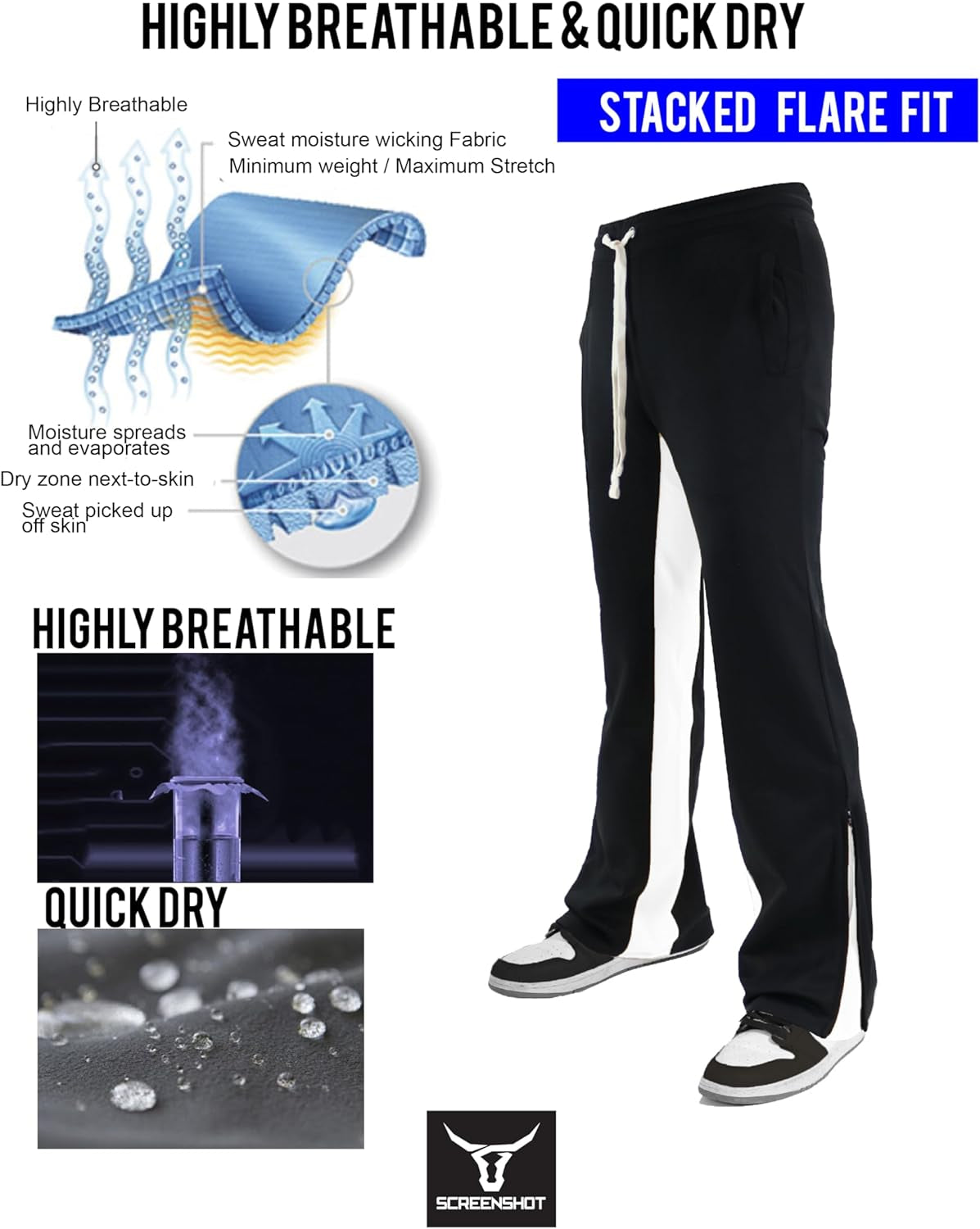 Track Pants 3202 Mens Streetwear Premium Stacked Flare Fit Urban Track Pants Workout Athletic Bottoms