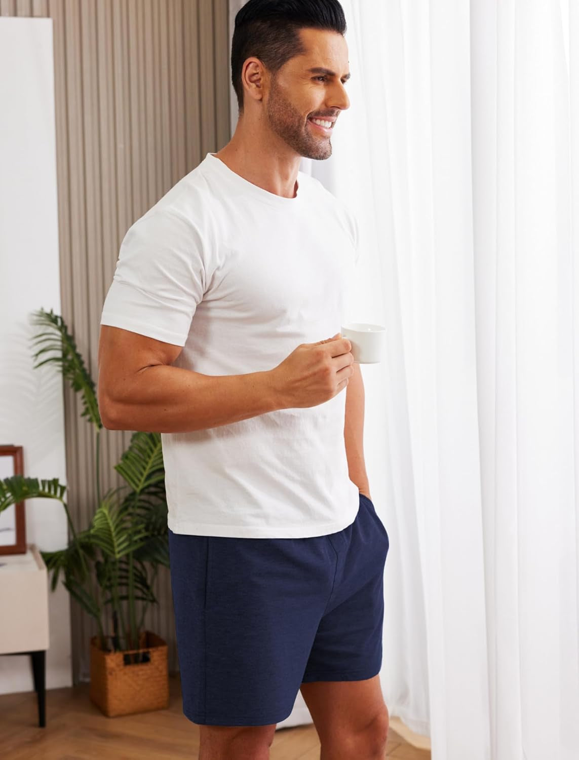 5.5 Inch Mens Pajama Shorts Sleep Cotton Lounge PJ Lightweight Elastic Waist Drawstring Nightwear Bottom with Pockets